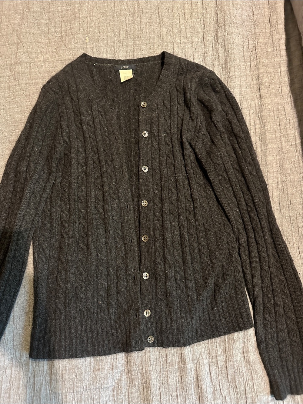 J. Crew Men’s Dark Charcoal Cable Knit Button-Front Cardigan